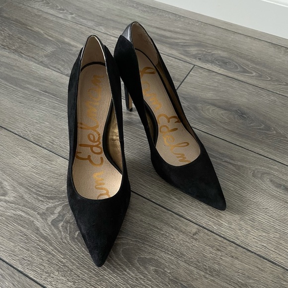 Sam Edelman Black Suede Stiletto Heels Size 8.5 * Pointed Toe - Picture 2 of 11